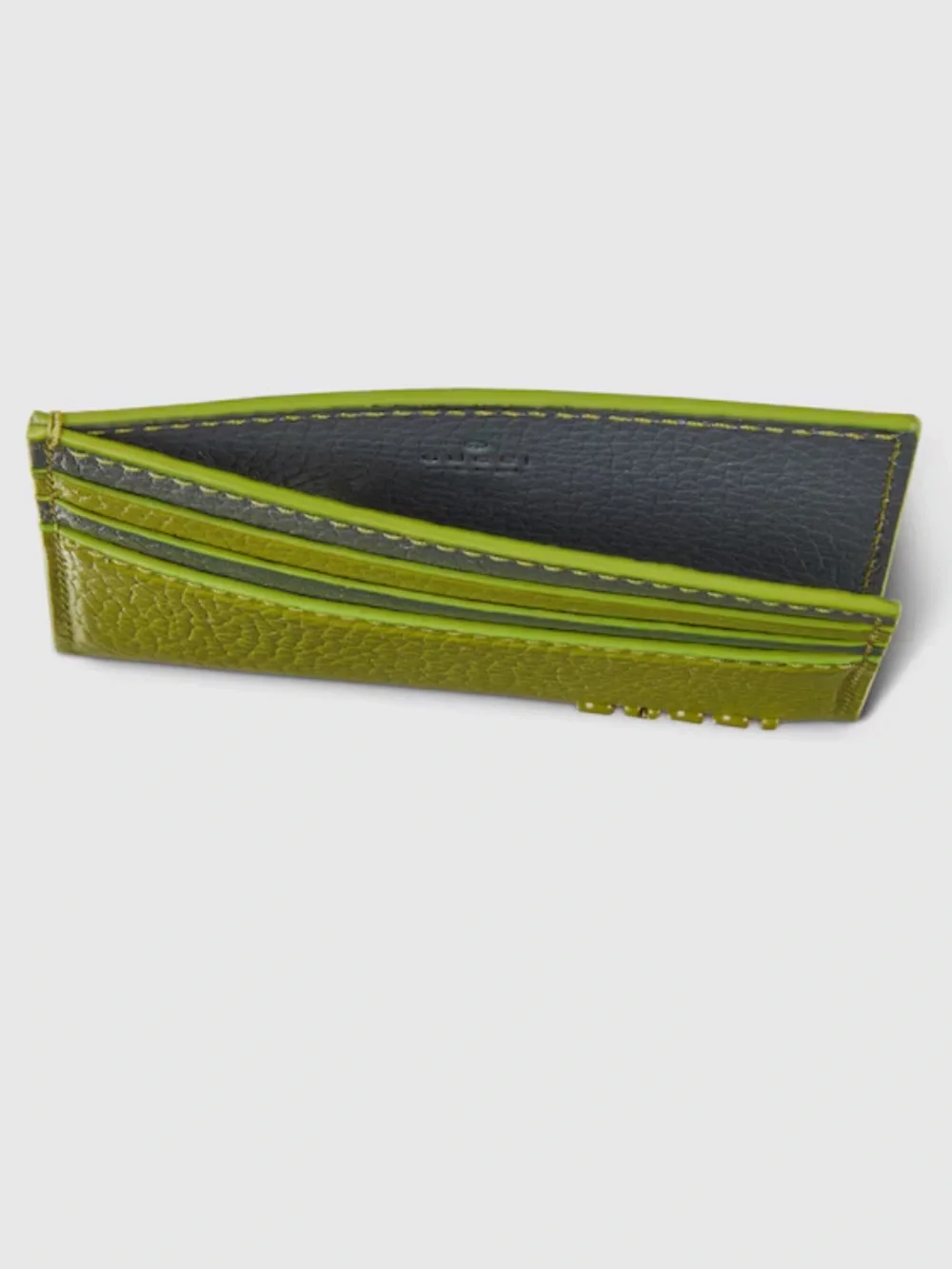 NWT Gucci Green-Grey Leather Card Case with Gucci Logo